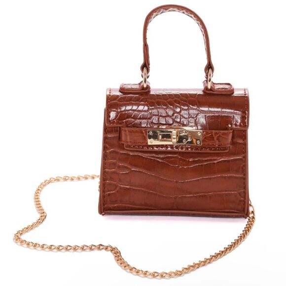 Fashion Nova Faux Crocodile Mini Crossbody Handbag - Cognac - Picture 4 of 6